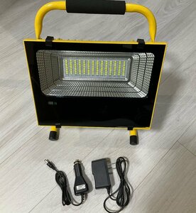 【中古】LED投光器 充電式 224W+28w爆発フラッシュ バッテリー内蔵 3発光モード 2WAYチャージ ソーラーパネル付 LED作業灯 PSE