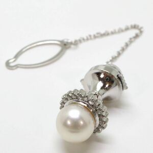 《Pt900アコヤ本真珠/天然ダイヤモンドピンブローチ》M 6.0g 約8.5mm珠 0.21ct pearl パール broach ジュエリー jewelry EA3/EA4