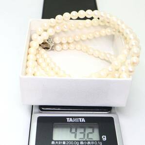 《アコヤ本真珠2連ネックレス》M 43.2g 約5.5-6.0mm珠 約40cm pearl necklace ジュエリー jewelry DC0/DE0の画像8