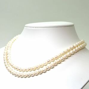 《アコヤ本真珠2連ネックレス》M 43.2g 約5.5-6.0mm珠 約40cm pearl necklace ジュエリー jewelry DC0/DE0の画像3