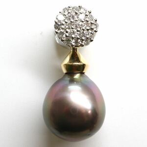 豪華!!《K18/Pt900 南洋黒蝶真珠/天然ダイヤモンドペンダントトップ》M 6.0g 0.30ct diamond pearl パール pendant jewelry EB4/EB4
