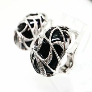 豪華!!《K18 天然オニキス/天然ダイヤモンドイヤリング兼ピアス》M 約16.2g 23.05ct onyx diamond earring jewelry ジュエリー EF8/EG3の画像2