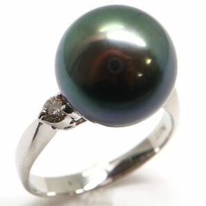 《Pt900天然ダイヤモンド/南洋黒蝶真珠リング》M 約5.5g 約11号 0.20ct diamond ring パール pearl 指輪 jewelry ジュエリー EA8/EB2の画像1