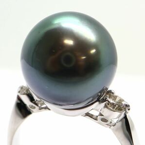 《Pt900天然ダイヤモンド/南洋黒蝶真珠リング》M 約5.5g 約11号 0.20ct diamond ring パール pearl 指輪 jewelry ジュエリー EA8/EB2の画像4