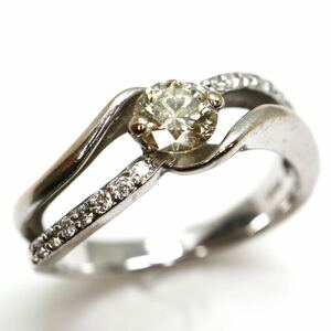 《K18WG 天然ダイヤモンドリング》M 約4.1g 約12号 0.30ct 0.10ct diamond ring 指輪 jewelry ED4/ED6