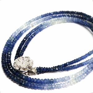 《天然サファイア2連ネックレス》M ◎約20.6g 約42cm sapphire necklace silver ジュエリー DA5/DE0☆