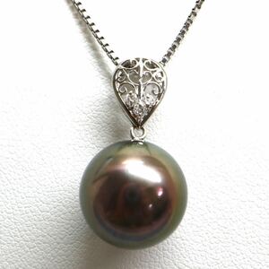. another judgment document!! Aurora pi- cook!!{Pt900/Pt850 south . Black Butterfly pearl / natural diamond necklace }M 8.2g approximately 44.5cm necklace jewelryED7/ED7