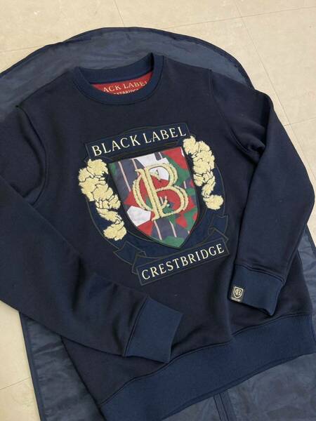 【秋冬】BLACKLABELCRESTBRIDGE ブラックレーベルクレストブリッジ メンズ2 長袖スウェット フロントロゴ ネイビー 日本製