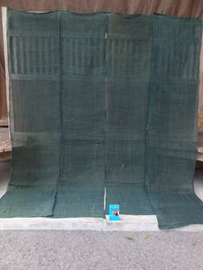 ざっくりした厚手緑色麻布の蚊帳解き古布・1幅もの×4枚・1幅188×41㌢・総重610g・リメイク素材
