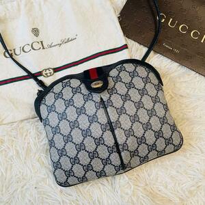 美品＊GUCCI グッチ ショルダーバッグ ポシェット gg インターロッキング ゴールド金具 pvc シェリーライン 保存袋付 紺 ネイビー ブラック