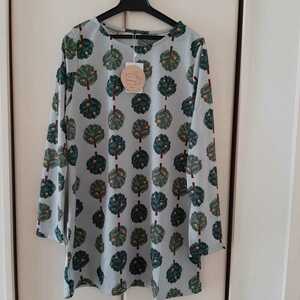  tag equipped [M size ]Petit Repos Kansai fashion ream . lady's long sleeve tunic cut and sewn tops tree pattern green series free shipping anonymity delivery 