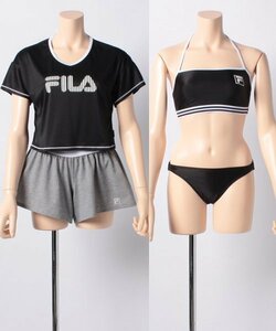 11 number L size new goods filler FILAbla top, bikini shorts, cover up T-shirt, short pants 4 point set swimsuit ( black ) free shipping lady's 