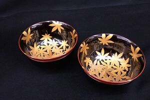 ◆56 漆器 椀 金彩蒔絵紅葉絵 2客◆ 菓子器/茶道具/絢爛豪華/消費税0円