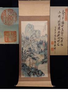 Art hand Auction ◆ Rouleau suspendu 19 [Authentique] Peinture chinoise Weixin Peinture de paysage ◆ Taille 59 x 126 cm // Taxe à la consommation 0 yen, Peinture, Peinture japonaise, Paysage, Vent et lune