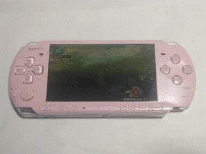  корпус SONY PlayStation портативный PSP-3000 розовый *MHP3rd имеется * б/у * царапина есть * экран в целом пожелтение 