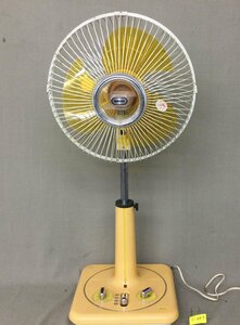 *01-007* electric fan National 30 centimeter seat ..F-30Q1G 3 sheets wings yellow color yellow electrification verification settled operation defect Showa Retro [140]