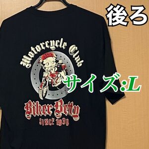 【新品タグ付き】 ベティちゃん　ベティーブープ　L 半袖　tシャツ 黒　バイク　バンダナ　ビーズ　ベティブープ　ダークグレー