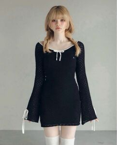 andmary Lily crochet mini dress Black