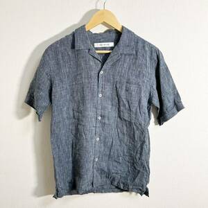 H8160FF MEN'S MELROSE メンズメルローズ サイズ3(L位) 半袖 半袖シャツ ポロシャツ ブルー メンズ 麻100% 開襟 