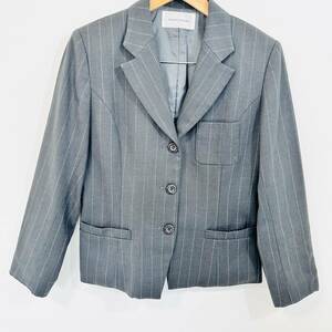 H8614ii TSUMORI CHISATO( Tsumori Chisato ) size 11(L rank ) jacket stripe wool 35% gray series lady's made in Japan 
