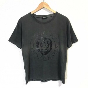 H8484dL A.P.C. アーペーセー サイズXS 半袖Tシャツ 綿100% プリントTシャツ ライオン LION アニマル ブラック 黒 メンズ 古着 