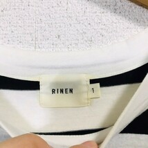 H8500dL 日本製 RINEN リネン サイズ1 (M～L位) 半袖Tシャツ ボーダー カットソー ホワイト×ブラック レディース コットン 綿100% TRIP_画像6