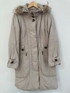 H8309NE SCAPA Scapa down coat long coat beige lady's size 38 (M rank ) fur attaching belt attaching button winter outer 