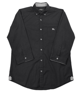 BURBERRY BLACK LABEL バーバリーブラックレーベル 刺 ロゴ 7分袖 シャツ サイズ２/M ブラック 古着 メンズ トップス
