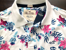 【既決USA】アバクロ&ホリスター@完売胸元刺繍【Seagull】ロゴ入花柄半袖ポロ【Hollister Stretch Floral LogoShort Polo】 白 @S_画像6