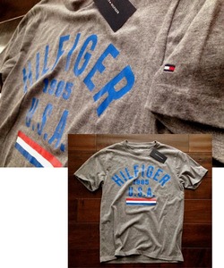 【既決USA】トミーヒルフィガー★ TOMMY HILFIGER@完売胸元&袖刺繍【HILFIGER 1985 USA】ロゴ入半袖Tシャツ【TH Logo Graphic Tee】 Grey@S