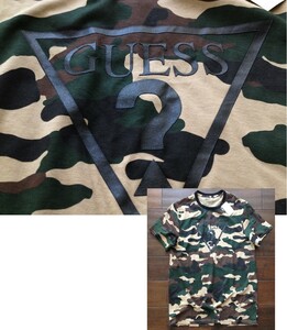 【既決USA】GUESS Los Angeles ・ ゲス ロサンゼルス@完売胸元【GUESS】ロゴ入半袖Tシャツ【GUESS Men's Logo Graphic Camo Tee】迷彩柄@L