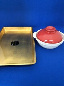  tray 1 person saucepan 2 point set . go in month .. leaf . earth . gold color O-Bon 35.5×23cm compact earthenware pot 17. pearl metal ceramics two-handled pot oven possible tube 51442844