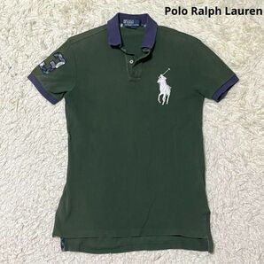 Polo Ralph Lauren ポロラルフローレン ポロシャツ 半袖 デカロゴ 刺繍 バイカラー 綿 メンズ 緑 S