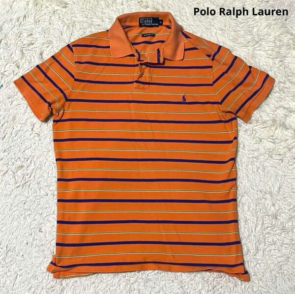 Polo Ralph Lauren ポロラルフローレン ポロシャツ 半袖 ポニー 刺繍ロゴ ボーダー 綿 オレンジ M