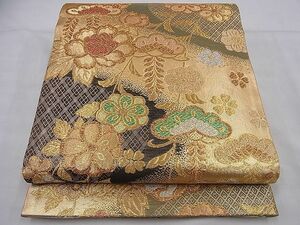 平和屋野田店■六通柄袋帯　草花松文　金銀糸　逸品　n-ts0490