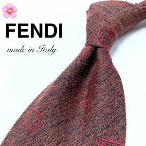 【美品】○FENDI○ネクタイ○ズッカロゴ〇ブランドロゴ○小紋柄○ブラウン○FFロゴ○ハイブランド○オシャレ○オフィス