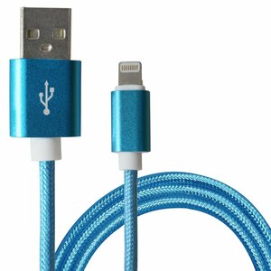 【新品即納】[1.5m/150cm]ナイロンメッシュケーブルiPhone用 充電ケーブル USBケーブル iPhone iPad iPod ブルー/青