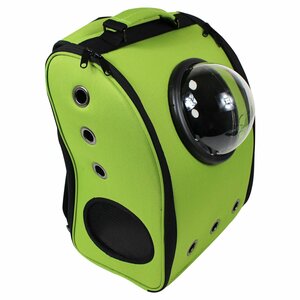 【新品即納】リュック型 ペットバッグ キャリーバッグ 宇宙船カプセル型 ペットキャリー 犬猫兼用 カプセルウィンドウ付 グリーン 緑