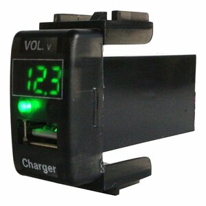 【新品即納】【ニッサンA】エルグランド E52 H22.8～ LED発光：グリーン 電圧計表示 USBポート 充電 12V 2.1A 増設 スイッチホールカバー