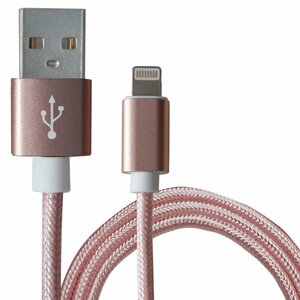 【新品即納】[0.5m/50cm]ナイロンメッシュケーブルiPhone用 充電ケーブル USBケーブル iPhone iPad iPod ローズピンク