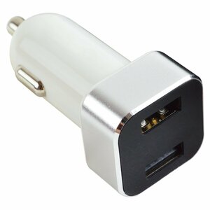 USB2ポート 電圧計 電流計 12V シガーソケット 銀×白 DC5V USBポート 増設 電源 スマホ 車内 充電 シガソケ