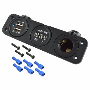 【埋め込みタイプ】 USB シガー 電源 増設キット 3連 電圧計 汎用 12V/24V 防滴 カバー USBポート 増設スイッチ 2ポート 充電 スマホ ナビ