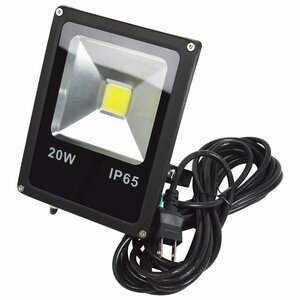 【新品即納】【薄型スリム】 防水IP65 アルミ製 LED 投光器 20W AC100V 電源コード 5m 1個 ホワイト 白発光 作業灯 倉庫 駐車場 照明