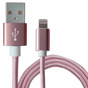 【新品即納】[1m/100cm]ナイロンメッシュケーブルiPhone用 充電ケーブル USBケーブル iPhone iPad iPod ローズピンク