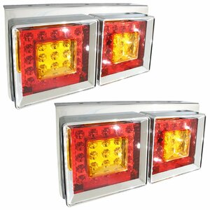 【新品即納】 【左右セット】汎用 トラック フルLED 24V 角型 テールランプ 2連 赤/黄色 テールライト ダンプ