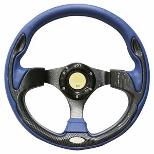 [ new goods immediate payment ] carbon panel leather & stitch steering gear 320φ blue blue 320mm 32cm sport handle racing for competition doli car 