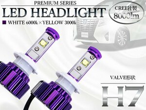 【新品即納】12V 24V LEDヘッドライト H7 ホワイト イエロー 切替可能 8000lm 3000k 6500k 白 黄色 ガラス管 一体型 オールインワン