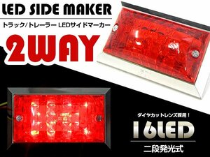 【新品即納】LED サイドマーカー 24V 16LED 角型 クリアレンズ レッド 1個 路肩灯/車幅灯/バスマーカー/マーカーランプ/デコトラ