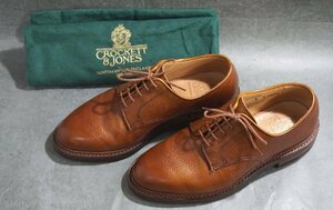 １円～【メンズシューズ】クロケット＆ジョーンズ CROCKETT ＆ JONES 5E プレーントゥ ブラウン 状態良好 保存袋付 革靴　