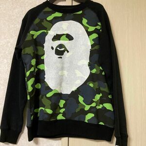 新品同様！BAPE KIDS 150〜160cm カモフラージュ ガレッジ スウェット トレーナー 長袖 アベイシングエイプ 